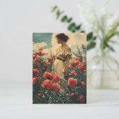 Vrouw en pioenen briefkaart (Staand voorkant)
