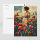 Vrouw en pioenen briefkaart (Voorkant / Achterkant)