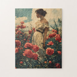 Vrouw en pioenen  legpuzzel