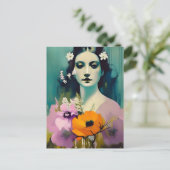 Vrouw en Poppy Flowers Briefkaart (Staand voorkant)