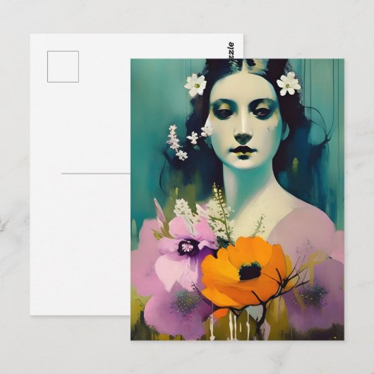 Vrouw en Poppy Flowers Briefkaart (Voorkant / Achterkant)