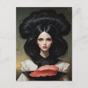 vrouw en rauw vlees briefkaart