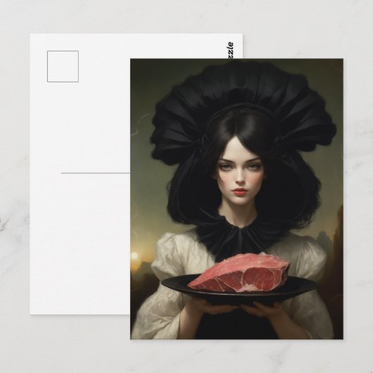 vrouw en rauw vlees briefkaart (Voorkant / Achterkant)