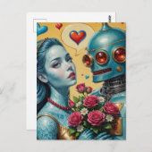 Vrouw en Robot in Liefde Briefkaart (Voorkant / Achterkant)