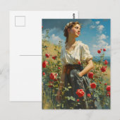 Vrouw en rozen  briefkaart (Voorkant / Achterkant)