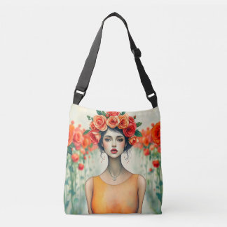 Vrouw en Rozen Crossbody Tas