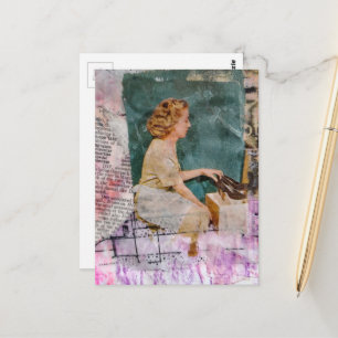 Vrouw en schoenen mixed media collage briefkaart