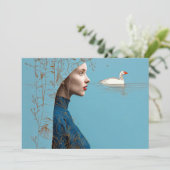 Vrouw en sneeuwgans, minimalistische lijnkunst kaart (Staand voorkant)