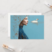 Vrouw en sneeuwgans, minimalistische lijnkunst kaart (Voorkant / Achterkant in situ)