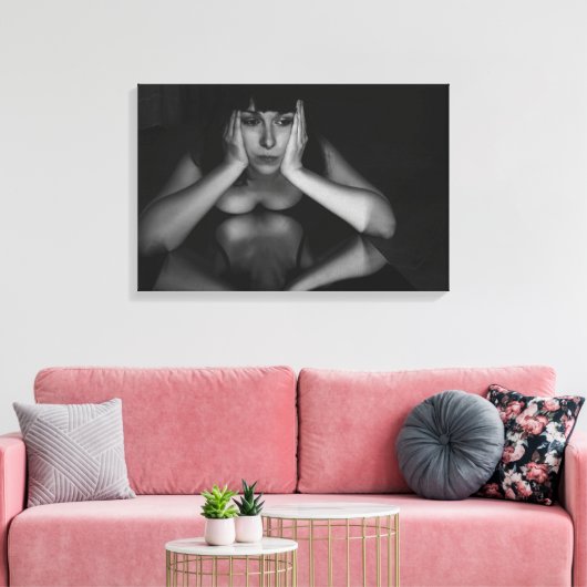 Vrouw en spiegel canvas afdruk (Insitu (Woonkamer))