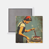 Vrouw en taart  magneet (Voorkant / Achterkant)