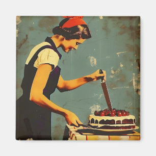 Vrouw en taart  magneet
