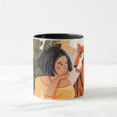 Vrouw en tijger oerwoud zonsondergang mok (Midden)