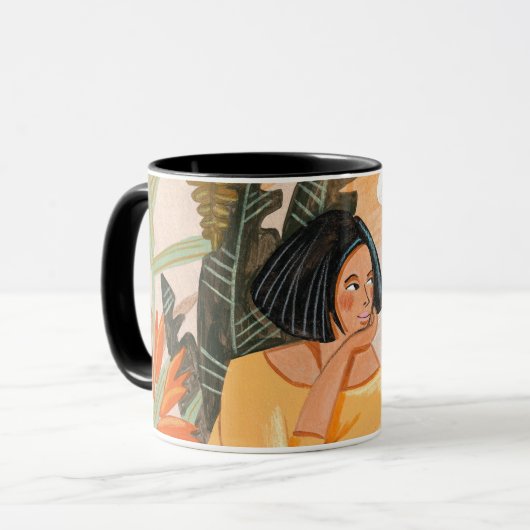 Vrouw en tijger oerwoud zonsondergang mok (Voorkant links)