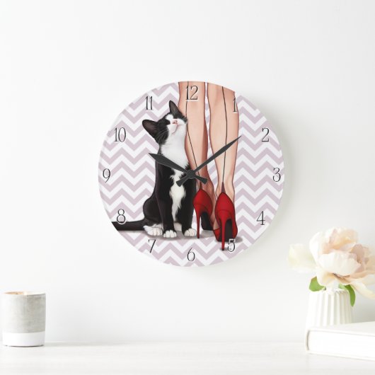 Vrouw en Tuxedo Cat Grote Klok (Huis)