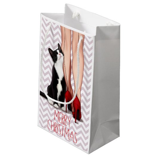 Vrouw en Tuxedo Cat Klein Cadeauzakje (Achterkant Gekanteld)