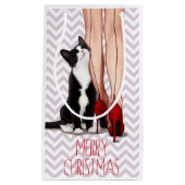 Vrouw en Tuxedo Cat Klein Cadeauzakje (Voorkant)