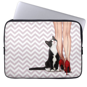 Vrouw en Tuxedo Cat Laptop Sleeve