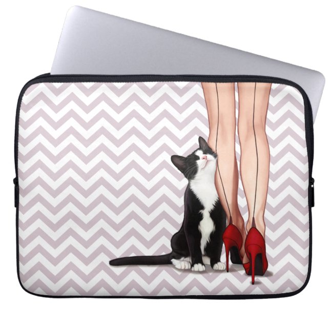 Vrouw en Tuxedo Cat Laptop Sleeve (Voorkant)