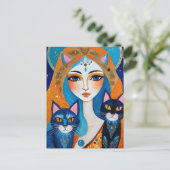 Vrouw en Twee Katten Briefkaart (Staand voorkant)