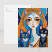 Vrouw en Twee Katten Briefkaart (Voorkant / Achterkant)