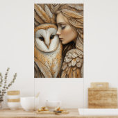 Vrouw en uil in veren poster (Keuken)