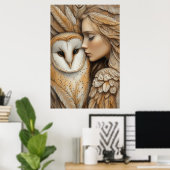 Vrouw en uil in veren poster (Thuiskantoor)