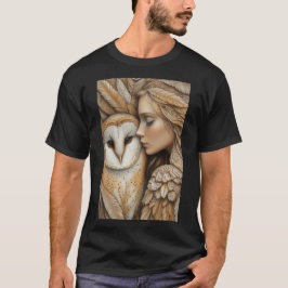 Vrouw en uil in veren t-shirt