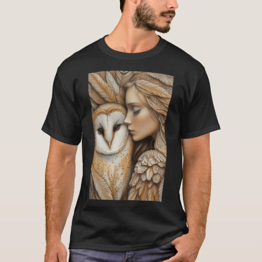 Vrouw en uil in veren t-shirt (Voorkant)