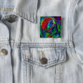 Vrouw en ventilator, diepe kleuren (m4sol) vierkante button 5,1 cm (In situ)