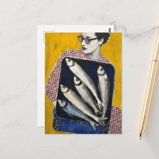 Vrouw en Vis Briefkaart (Voorkant / Achterkant in situ)