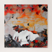 Vrouw en Vlinders Grunge Schilderij Legpuzzel (Horizontaal)