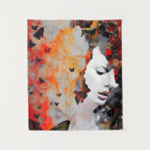 Vrouw en Vlinders Grunge Schilderij Wandkleed (Voorkant)