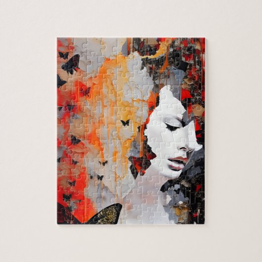 Vrouw en Vlinders Rommelig Schilderen Legpuzzel (Verticaal)