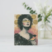 Vrouw en Vogel Mixed Media Collage Briefkaart (Staand voorkant)