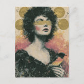 Vrouw en Vogel Mixed Media Collage Briefkaart (Voorkant)