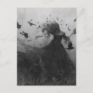 Vrouw en vogels zwart en wit briefkaart