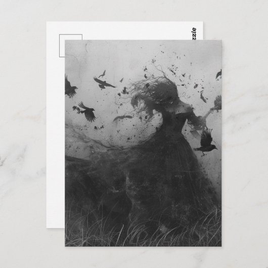 Vrouw en vogels zwart en wit briefkaart (Voorkant / Achterkant)