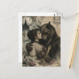 Vrouw en weerwolf verliefd vintage  briefkaart