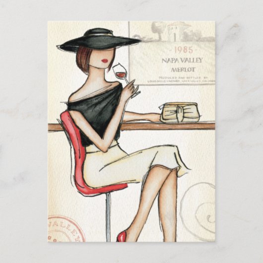 Vrouw en wijnglas briefkaart (Voorkant)