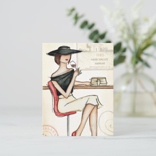 Vrouw en wijnglas briefkaart (Staand voorkant)
