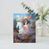 Vrouw en Witte Paarden Fantasy Art Briefkaart (Staand voorkant)