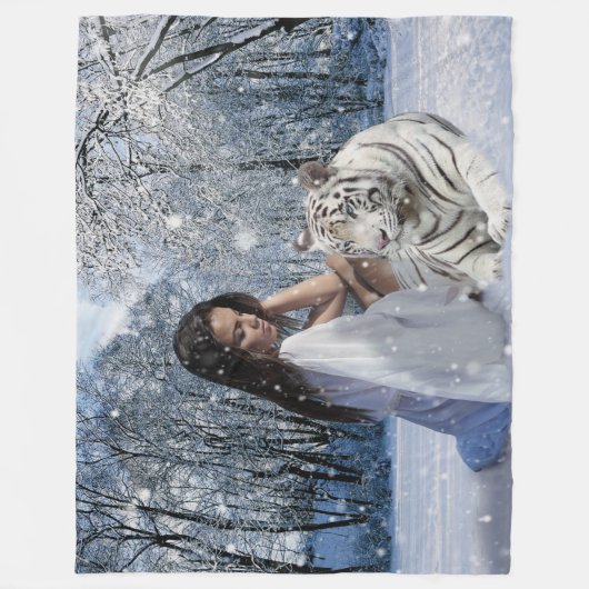 VROUW en WITTE TIJGER Fleece Deken (Voorkant)