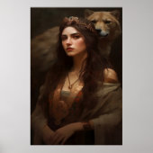 Vrouw en Wolf Poster Kunst Print Wandkunst (Voorkant)