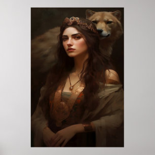 Vrouw en Wolf Poster Kunst Print Wandkunst