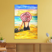 Vrouw en Zee Canvasprint - Schilderkunst Canvas Afdruk (Insitu (Woonkamer))