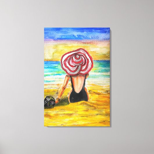 Vrouw en Zee Canvasprint - Schilderkunst Canvas Afdruk (Voorkant)