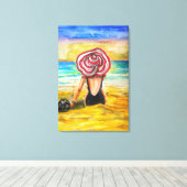 Vrouw en Zee Canvasprint - Schilderkunst Canvas Afdruk (Insitu (Houten vloer))
