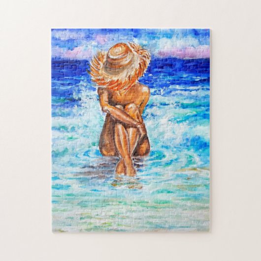 Vrouw en Zee Puzle Painting Legpuzzel (Verticaal)