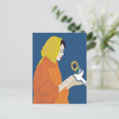 Vrouw- en zonnebloemkaart briefkaart (Staand voorkant)